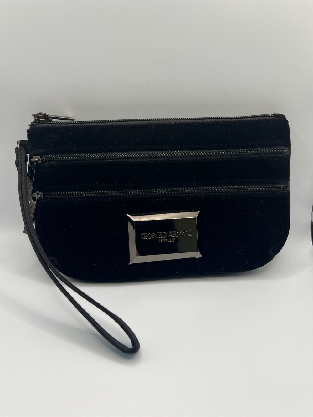 Giorgio Armani Black Velvet Zip Trio Wristlet Parfums Clutch